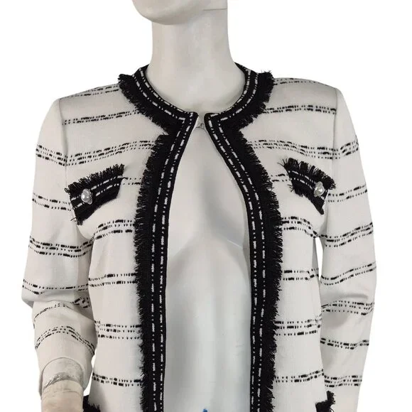 Ming Wang Women's Size XS Striped Blazer Jacket Black White ¾ Sleeve (42) - Picture 2 of 15